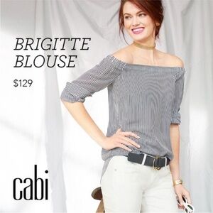 CAbi Brigitte Striped Black White Silk Off the Shoulder Blouse Top M